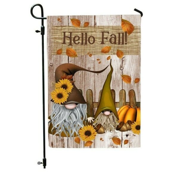 HELLO FALL Gnomes Double Sided Fall Gnome Garden Flag with Pumpkin Leaves NEW - Picture 1 of 7